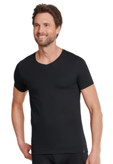 Schiesser Men Long Life Cotton T-Shirt V-hals Black 145140-000 | 12305