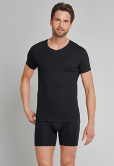 Schiesser Men Long Life Cotton T-Shirt V-hals Black 145140-000 | 12305
