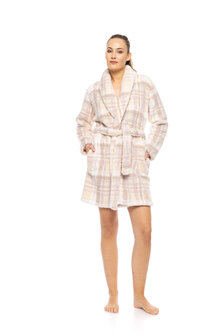 Pink Label Dames Fleece Badjas Soft Plaid W1885 | 32539