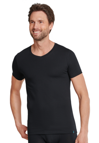 Schiesser Men Long Life Cotton T-Shirt V-hals Black 145140-000 | 12305