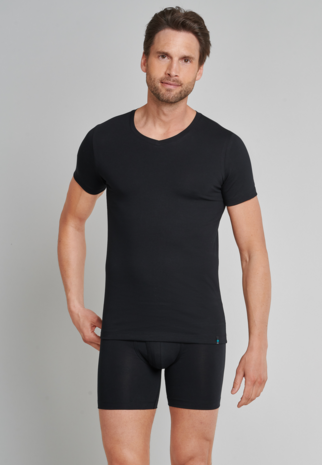 Schiesser Men Long Life Cotton T-Shirt V-hals Black 145140-000 | 12305