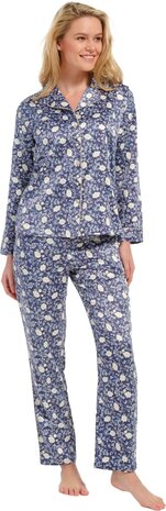 Pastunette DeLuxe Dames Satijn Doorknoop Pyjama Pretty Petunia Flower Dark Blue 25232-304-6-523 | 28979