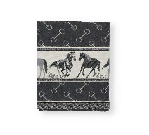 Bunzlau Castle Theedoek Horses Black  6147 | 27417
