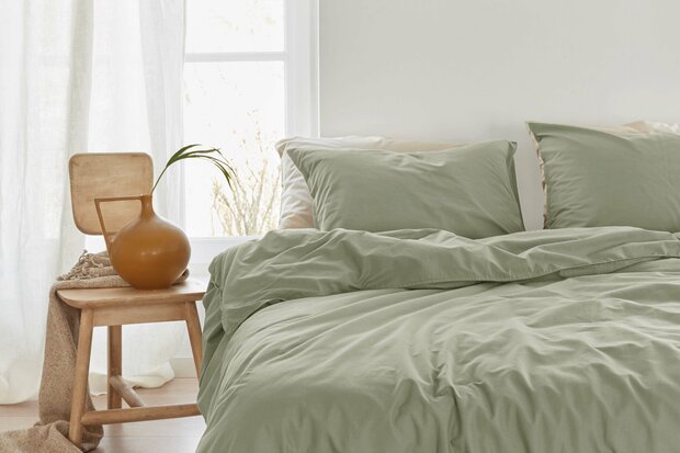 Linolux Dekbedovertrek Washed Cotton Green 32387