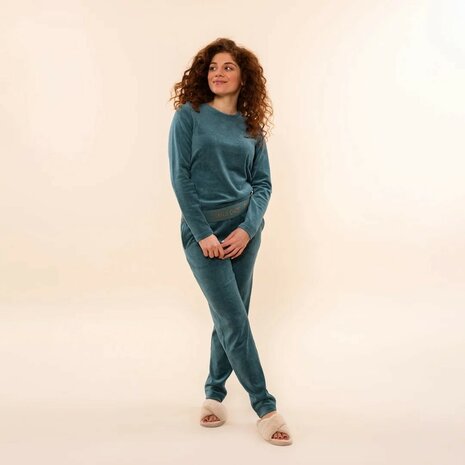 Charlie Choe Dames Velours Huispak Teal Green O57147-38 | 32299