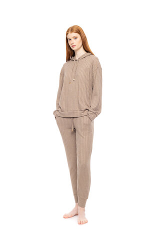 Pink Label Dames Pyjama Warm Stripes Sand W1827 | 32538