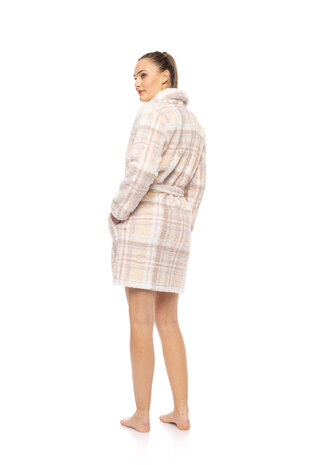 Pink Label Dames Fleece Badjas Soft Plaid W1885 | 32539