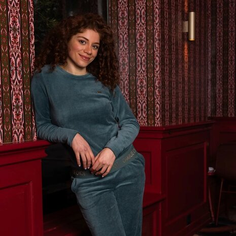 Charlie Choe Dames Velours Huispak Teal Green O57147-38 | 32299