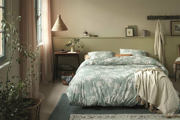 Ariadne At Home Dekbedovertrek Bloomimg Flowers Blue Green 31885