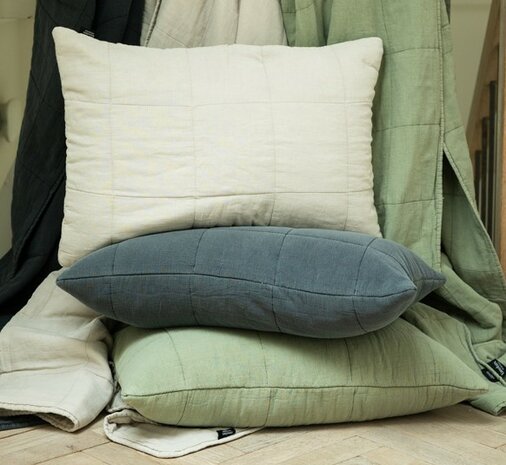 Linolux Kussenhoes Stonewashed Blocks Mineral Green SPREIKHS STONMN | 32225