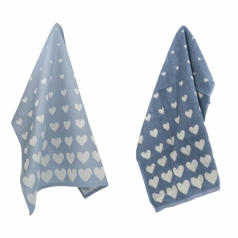 Bunzlau Castle Theedoek Hearts Grey Blue 5448 | 33107