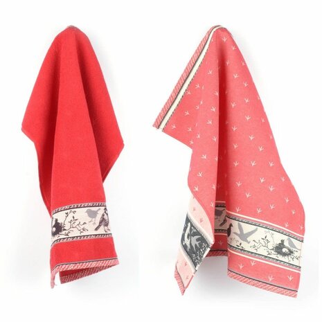 Bunzlau Castle Keukendoek Birds Red  6057 | 21930