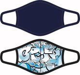 Beeren Mondkapjes Boys Teens Combi 2 Graffiti/Dark Blue | 22904