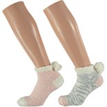 Apollo Dames Softy Bedsocks 2-Pack Pink/Grey 25470