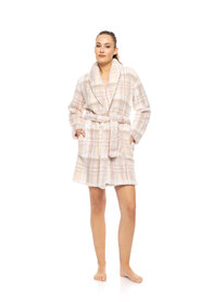 Pink Label Dames Fleece Badjas Soft Plaid W1885 | 32539