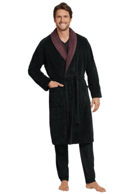 Schiesser Badjas Zwart/Bordeaux 168381 | 21228