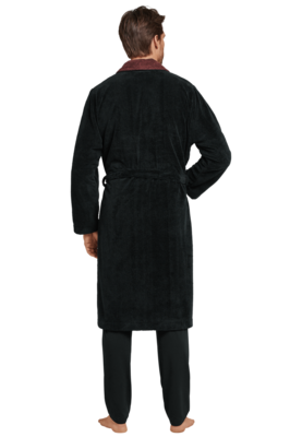 Schiesser Badjas Zwart/Bordeaux 168381 | 21228