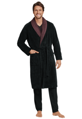 Schiesser Badjas Zwart/Bordeaux 168381 | 21228