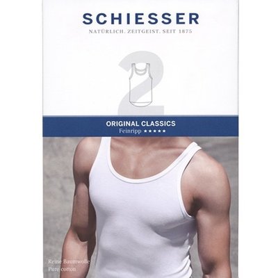 Schiesser Men Cotton Essentials Feinripp Singlets 2-Pack Wit 205144 | 8757